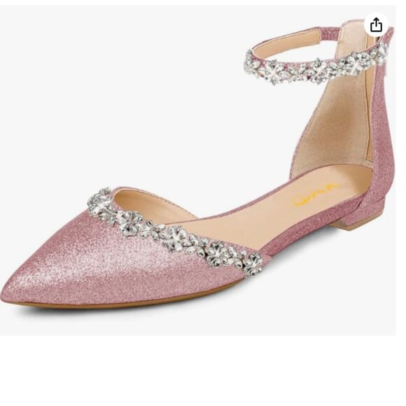 XYD Shoes - XYD Pink Glitter Pointed Toe D'Orsay Wedding Sandals Sparkly Rhinestones Shoes